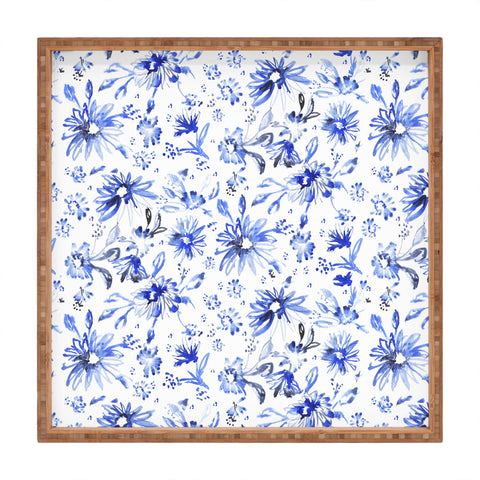 Schatzi Brown Lovely Floral White Blue Square Tray
