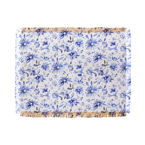 Schatzi Brown Lovely Floral White Blue Throw Blanket