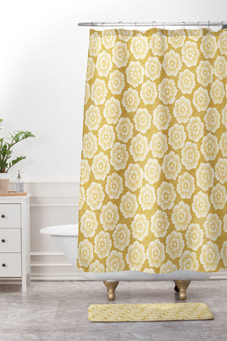 Schatzi Brown Lucy Floral Yellow Shower Curtain And Mat
