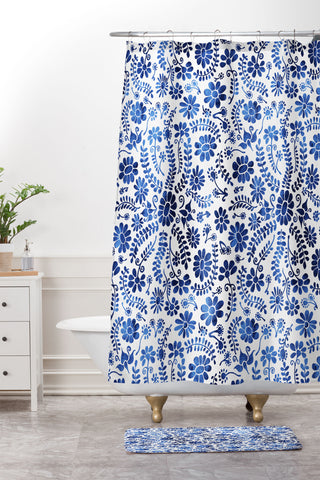 Schatzi Brown Mexico City Flower Blue Shower Curtain And Mat