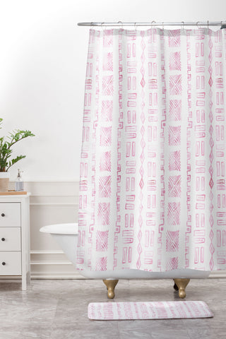 Schatzi Brown Modern Mud Cloth 6 Pink Shower Curtain And Mat