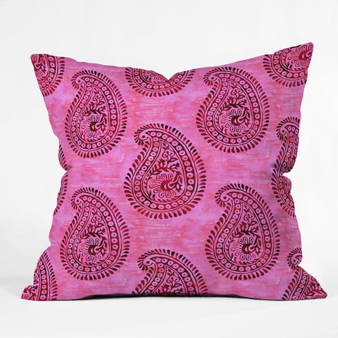 Schatzi Brown Mora Paisley Hot Pink Outdoor Throw Pillow