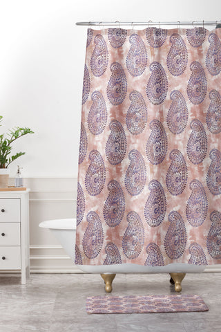 Schatzi Brown Mora Paisley Mauve Mini Shower Curtain And Mat