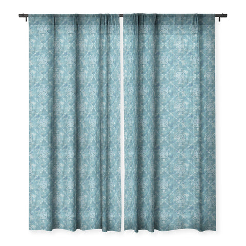 Schatzi Brown Mudcloth 4 Turquoise Sheer Window Curtain