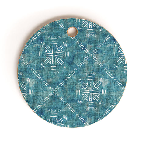 Schatzi Brown Mudcloth 4 Turquoise Cutting Board Round