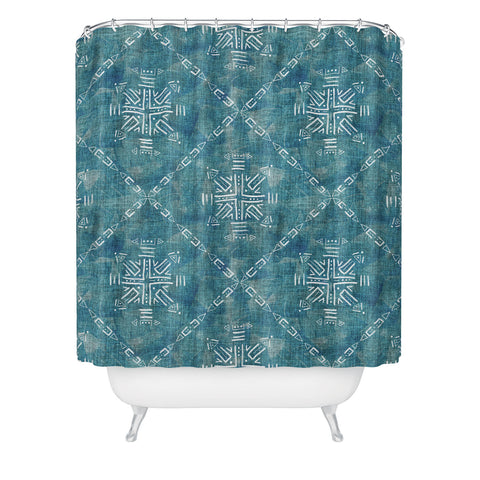Schatzi Brown Mudcloth 4 Turquoise Shower Curtain
