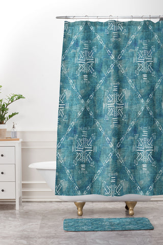 Schatzi Brown Mudcloth 4 Turquoise Shower Curtain And Mat