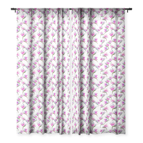 Schatzi Brown Painted Bird Hot Pink Sheer Window Curtain