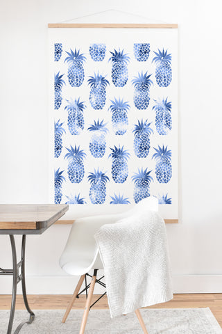 Schatzi Brown Pineapples Blue Art Print And Hanger