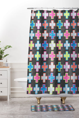 Schatzi Brown Pluses POP Shower Curtain And Mat