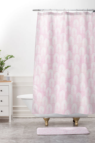 Schatzi Brown Rainbow Light Pink Shower Curtain And Mat