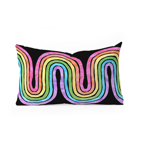 Schatzi Brown Rainbow Wave Black Oblong Throw Pillow