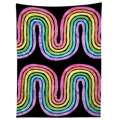 Schatzi Brown Rainbow Wave Black Tapestry