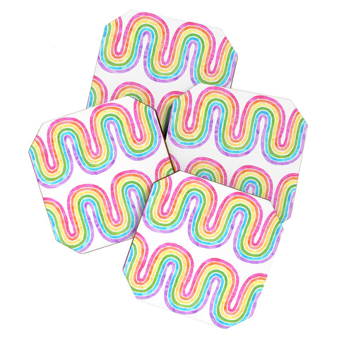 Schatzi Brown Rainbow Wave White Coaster Set
