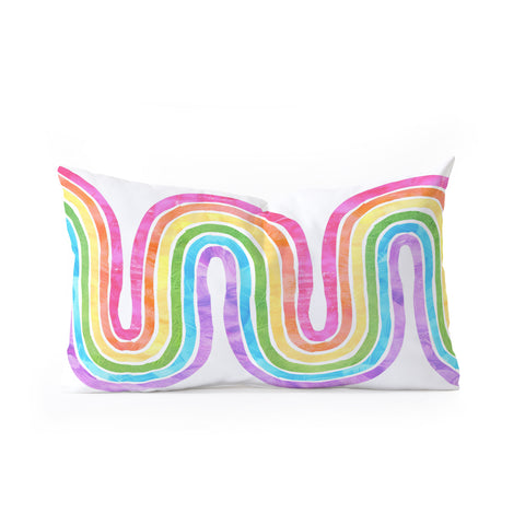 Schatzi Brown Rainbow Wave White Oblong Throw Pillow