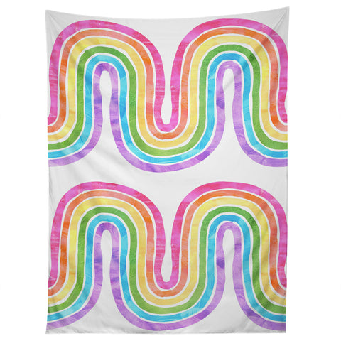 Schatzi Brown Rainbow Wave White Tapestry