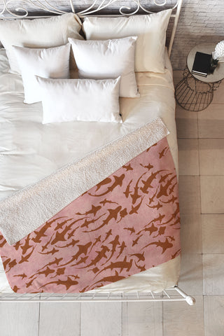 Schatzi Brown Sharky Pink Fleece Throw Blanket