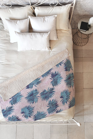 Schatzi Brown Sun Palm Pink Blue Fleece Throw Blanket