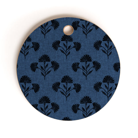 Schatzi Brown Suri Floral Dark Blue Cutting Board Round