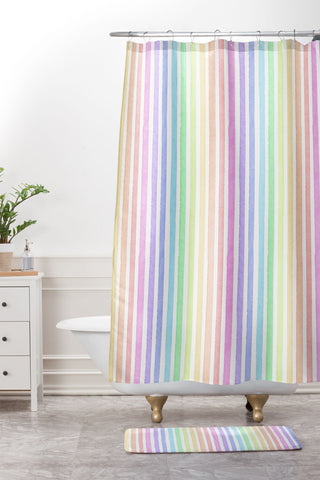 Schatzi Brown Sweet Pastel Stripes Shower Curtain And Mat