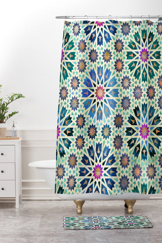 Schatzi Brown Tangier Tile Green Shower Curtain And Mat