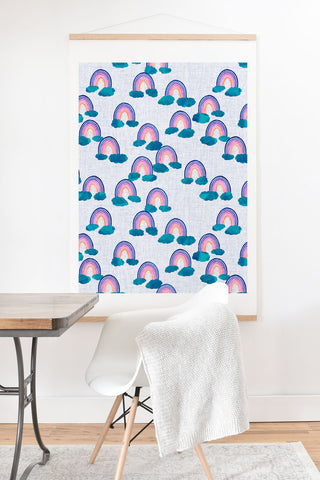 Schatzi Brown Teal Clouds Rainbow Art Print And Hanger