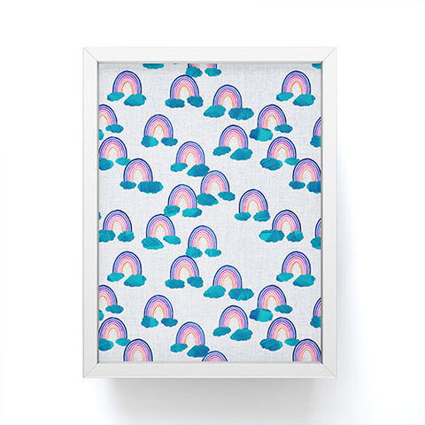 Schatzi Brown Teal Clouds Rainbow Framed Mini Art Print
