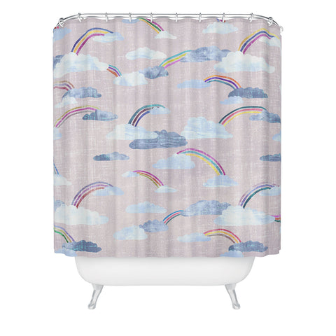 Schatzi Brown Vintage Rainbow Pink Shower Curtain