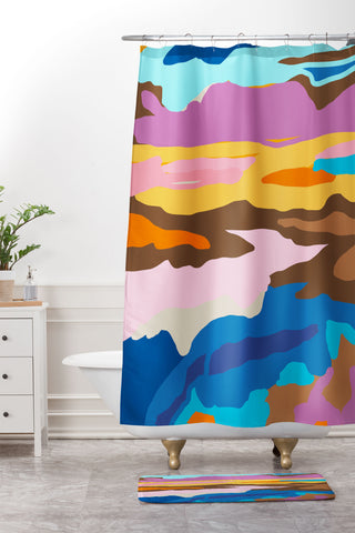 Sewzinski Abstract Landscape Shower Curtain And Mat