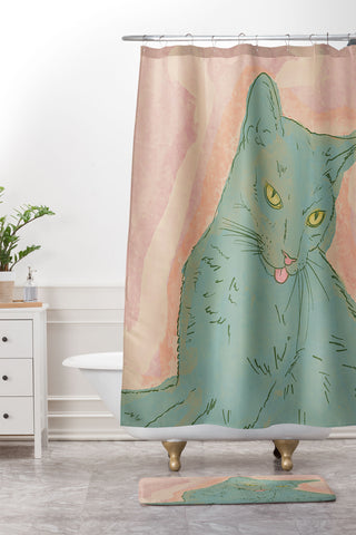 Sewzinski Amelia the Cat Shower Curtain And Mat