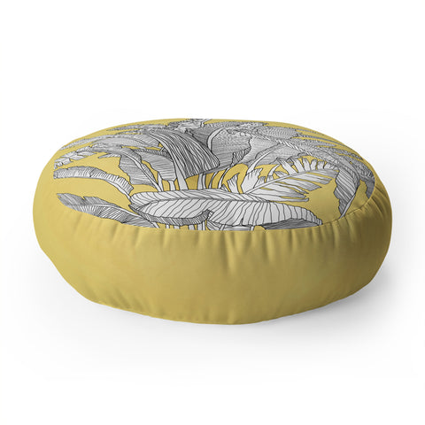 Sewzinski Banana Leaves on Yellow Floor Pillow Round