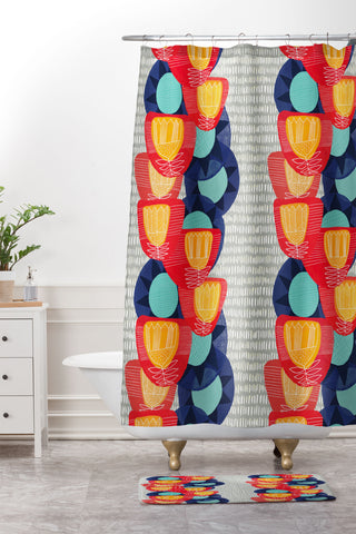 Sewzinski Big Flowers in Red and Blue Shower Curtain And Mat