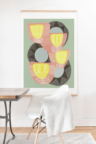 Sewzinski Big Flowers on Sage Art Print And Hanger
