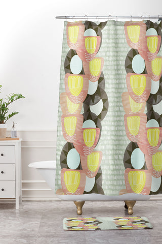 Sewzinski Big Flowers on Sage Shower Curtain And Mat