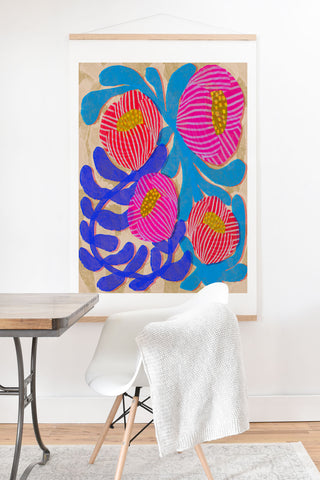 Sewzinski Big Pink and Blue Florals Art Print And Hanger