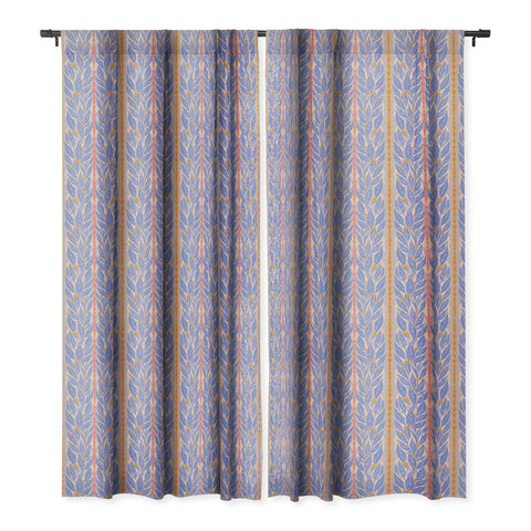 Sewzinski Blue Leaves on Lavender Blackout Window Curtain