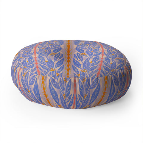 Sewzinski Blue Leaves on Lavender Floor Pillow Round