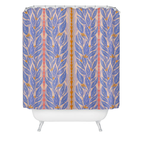 Sewzinski Blue Leaves on Lavender Shower Curtain