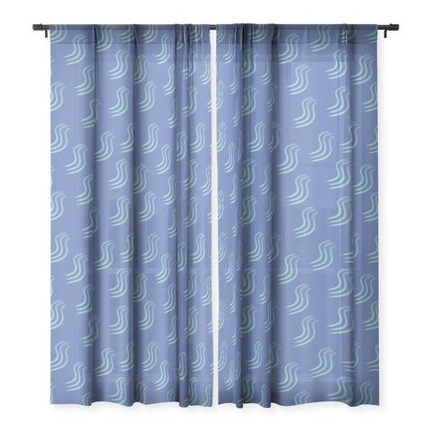 Sewzinski Blue Squiggles Pattern Sheer Window Curtain