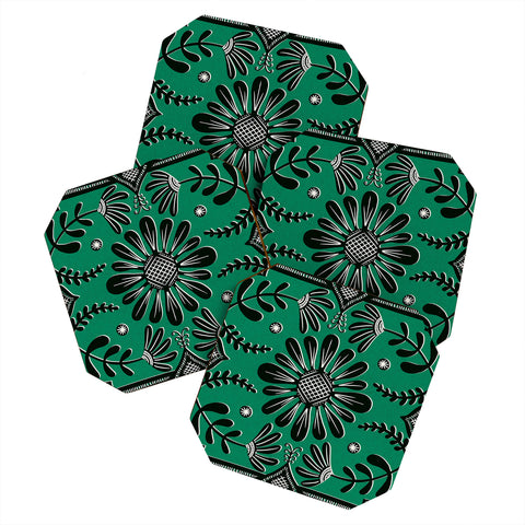 Sewzinski Boho Florals Black Emerald Coaster Set