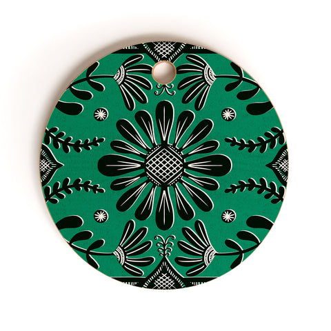 Sewzinski Boho Florals Black Emerald Cutting Board Round