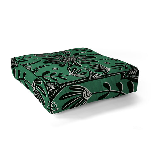 Sewzinski Boho Florals Black Emerald Floor Pillow Square