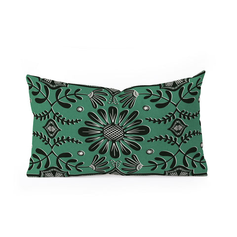 Sewzinski Boho Florals Black Emerald Oblong Throw Pillow