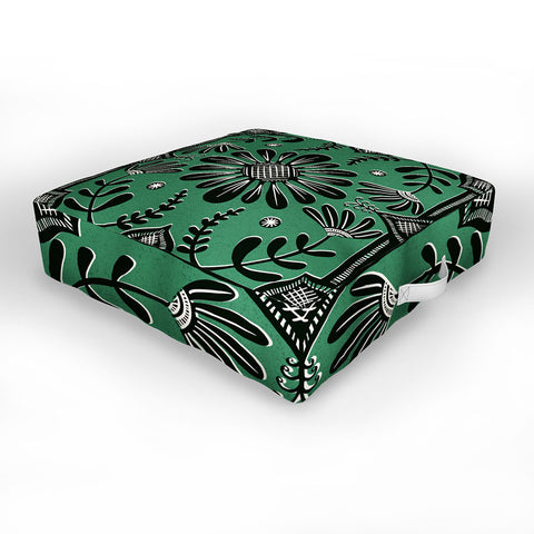Sewzinski Boho Florals Black Emerald Outdoor Floor Cushion