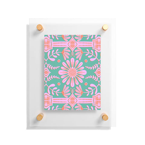 Sewzinski Boho Florals Pink Green Floating Acrylic Print