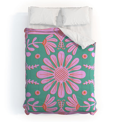 Sewzinski Boho Florals Pink Green Comforter