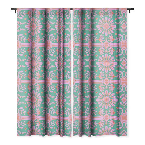 Sewzinski Boho Florals Pink Green Blackout Window Curtain