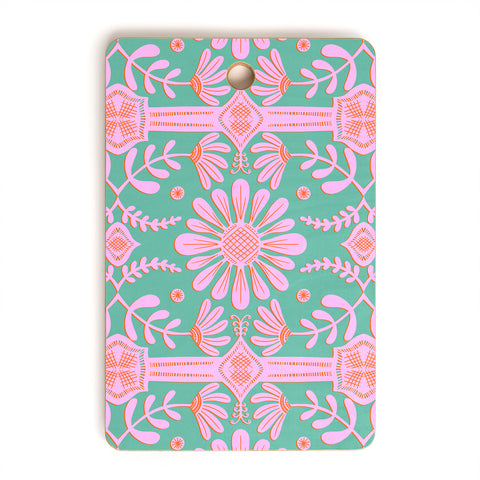 Sewzinski Boho Florals Pink Green Cutting Board Rectangle