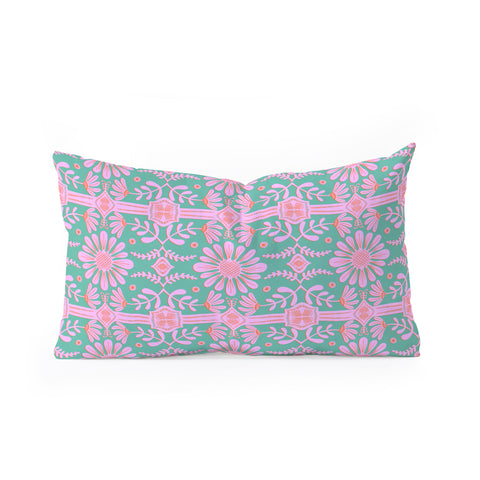 Sewzinski Boho Florals Pink Green Oblong Throw Pillow