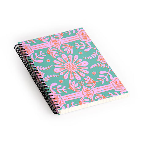Sewzinski Boho Florals Pink Green Spiral Notebook